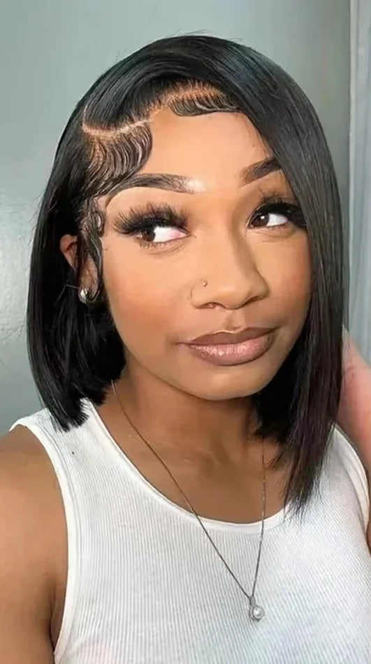 Short Straight Lace Wig – Light Brown Swiss Lace Frontal Wig