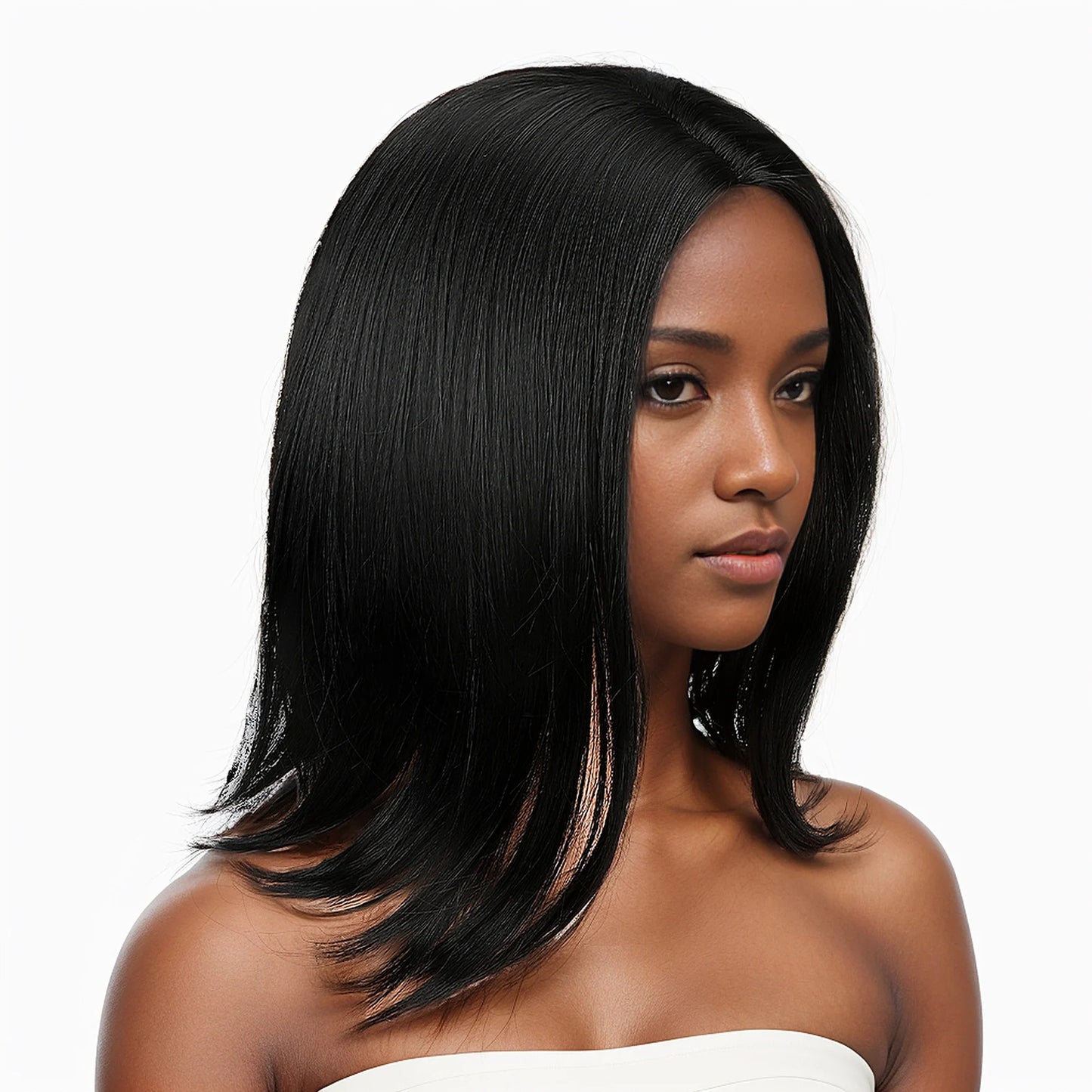 Black Mid Straight Wig for Women – Heat-Resistant Synthetic Hair, Natural Look for Daily Use & Cosplay