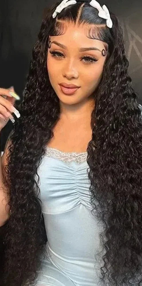 Long Deep Wave Hair Lace Front Wig – 26+ Inches, Transparent Lace, Luxe Natural Look