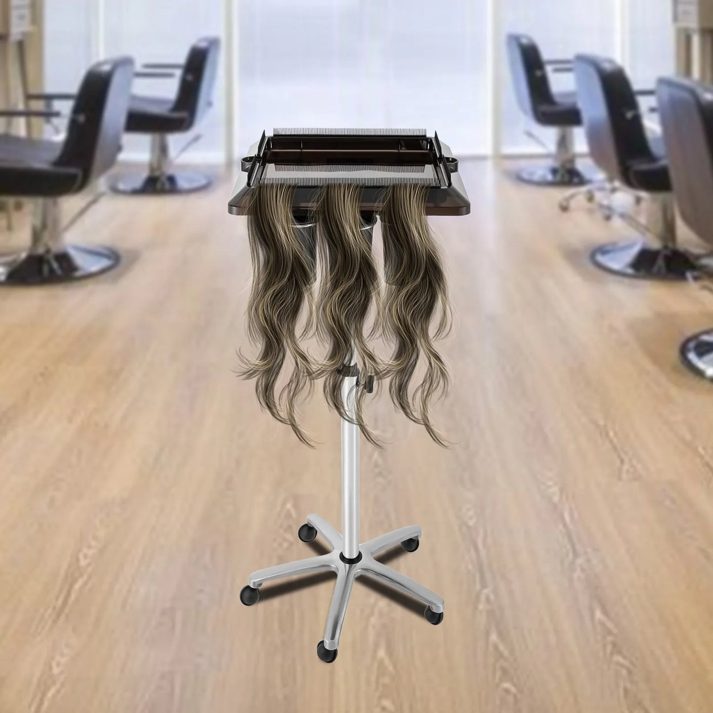 Adjustable Rolling Salon Trolley Tray Cart with Heat-Resistant Storage Buckets | Mobile Hairdressing & Beauty Organizer