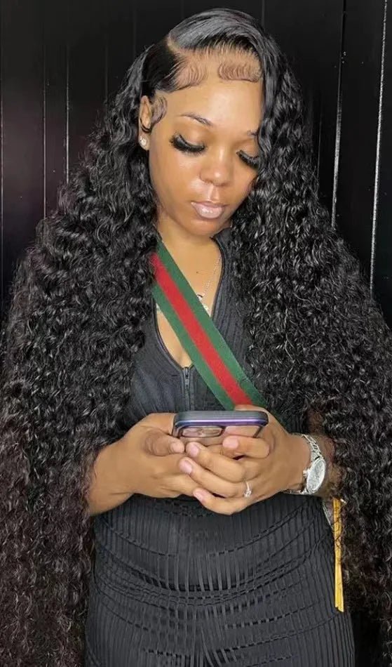 Curly Lace Front Wig – 5x5 Swiss Lace, Pre-Plucked, Natural Off Black, 180%-200% Density