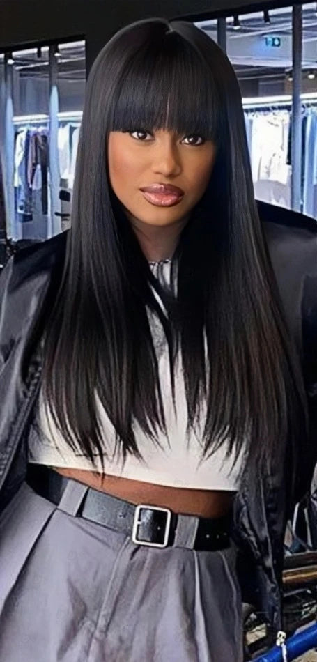 Luxurious Straight Long Lace Wig – 100% Human Hair, 26+ Inches, Pre-Plucked Hairline