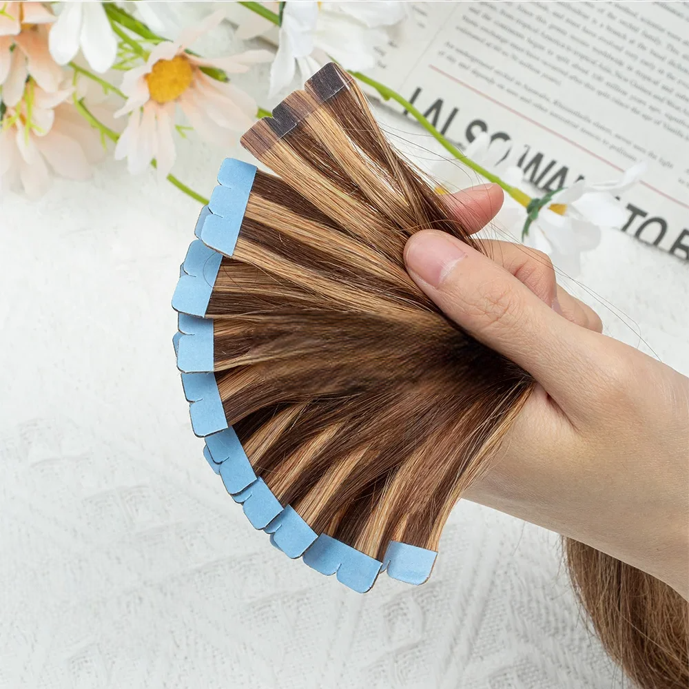 Mini Tape Hair Extensions – 100% Natural Human Hair, Straight Adhesive Extensions for Seamless Volume