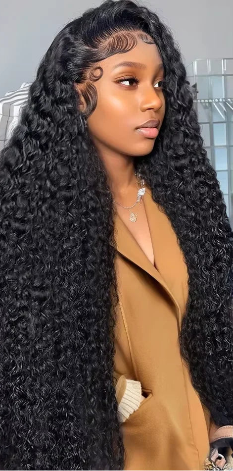 360 Full Lace Deep Wave Wig – 100% Human Hair, Pre-Plucked Hairline, Transparent Swiss Lace