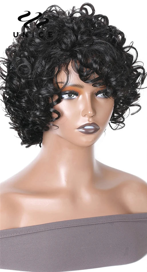 Short Loose Curly Bob Wig – 100% Human Hair, Bouncy Pixie Cut with Fluffy Curls