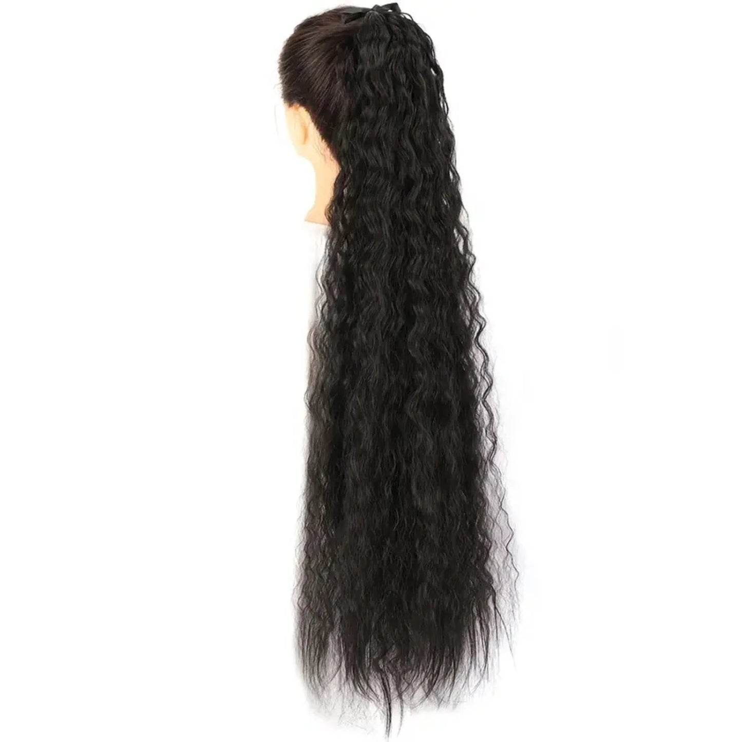 31-Inch Long Wavy Black Brown Clip-On Hair Extensions Ponytail – Glamorous Synthetic Hairpiece for Instant Volume & Length