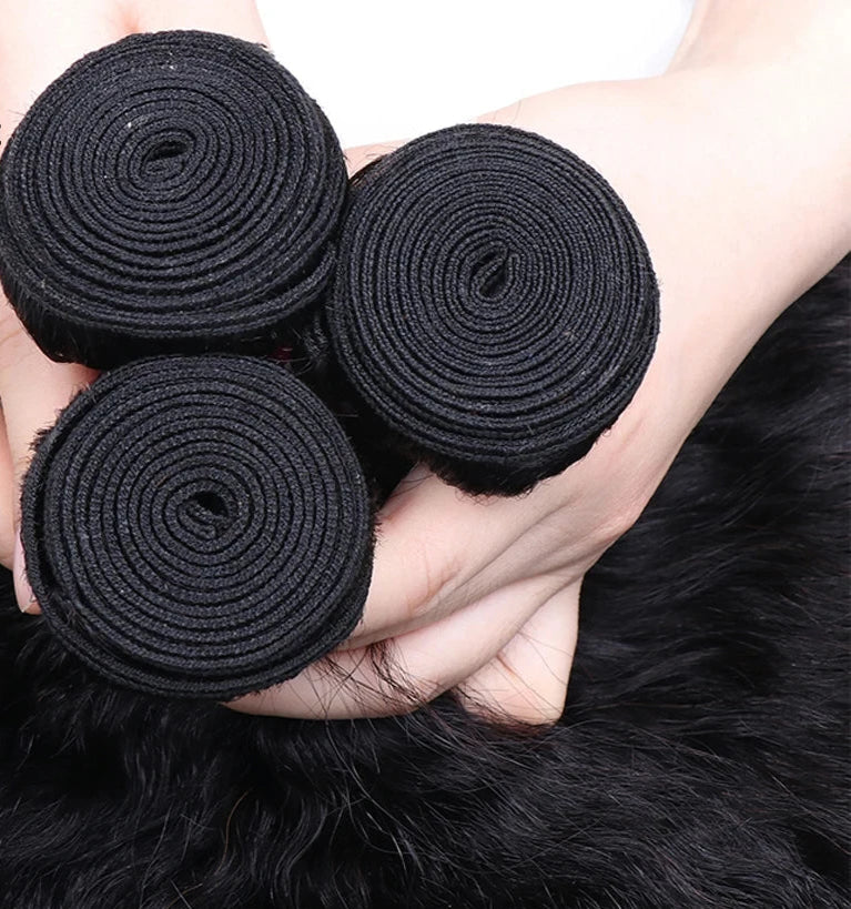 Kinky Straight Human Hair Bundles – 100% Natural, Machine Double Weft, Can Be Permed and Styled