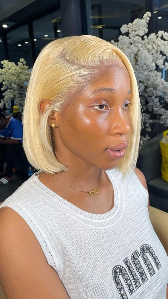 Short Straight Lace Front Wig – 100% Hair with Transparent Swiss Lace