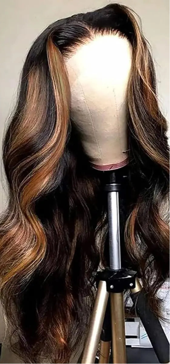 26+ Inch Body Wave HD Transparent Lace Front Wig – Highlighted Human Hair, Pre-Plucked, Ombre Style