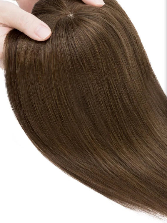 100% Human Hair Topper with Bangs – Lace Base, Natural Straight, Lightweight & Tangle-Free