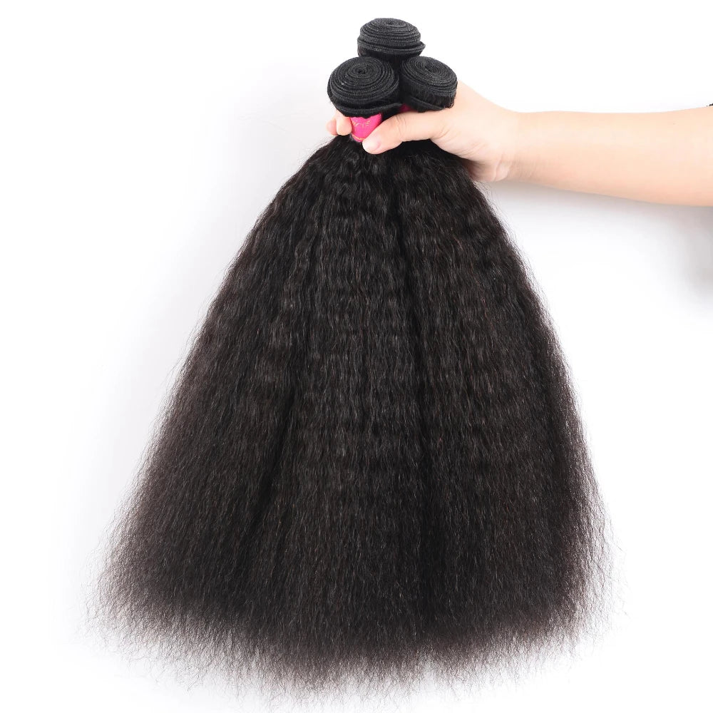 Kinky Straight Human Hair Bundles – 100% Natural, Machine Double Weft, Can Be Permed and Styled