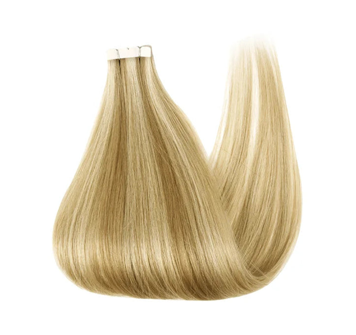 ZURIA Mini Tape-In Hair Extensions - 100% Human Hair, 12-24 Inch, 16 Pcs Straight Silky Extensions