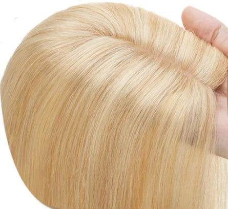 100% Human Hair Topper with Silk Base - Straight Hair, Center Part, Tangle-Free & Natural Hairline