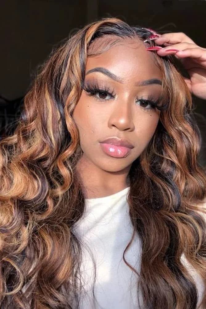 Natural Brown Ombre Medium Long Wig – 130% Density, Heat-Resistant Lace Front & Non-Lace Options