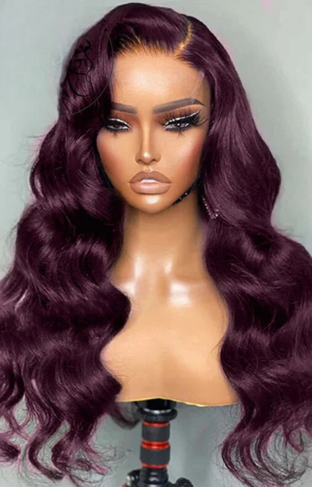Deep Purple Body Wave Lace Front Wig – Dark Burgundy Glueless T-Part Synthetic Wig, Pre-Plucked Hairline, High-Quality, Affordable