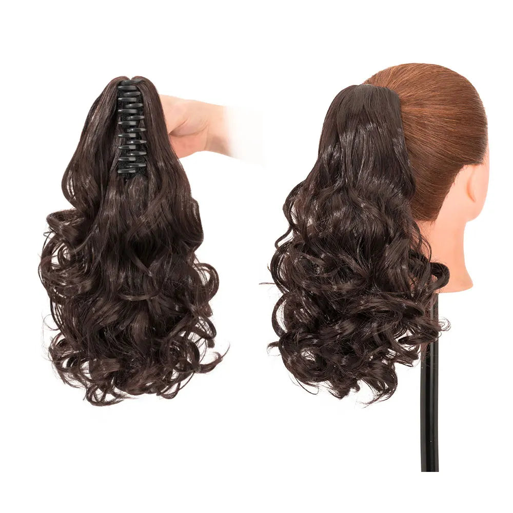 14-Inch Natural Curly Clip-In Hair Extensions – High-Quality Synthetic Fiber in Piano Colors