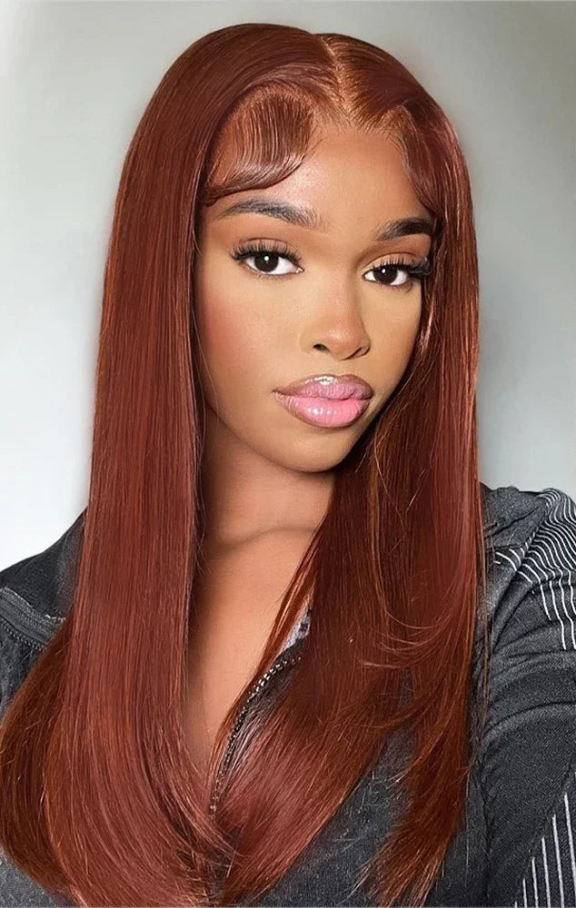 Straight Layered Lace Front Synthetic Wig – T-Part Glueless Design with Natural Pre-Plucked Hairline