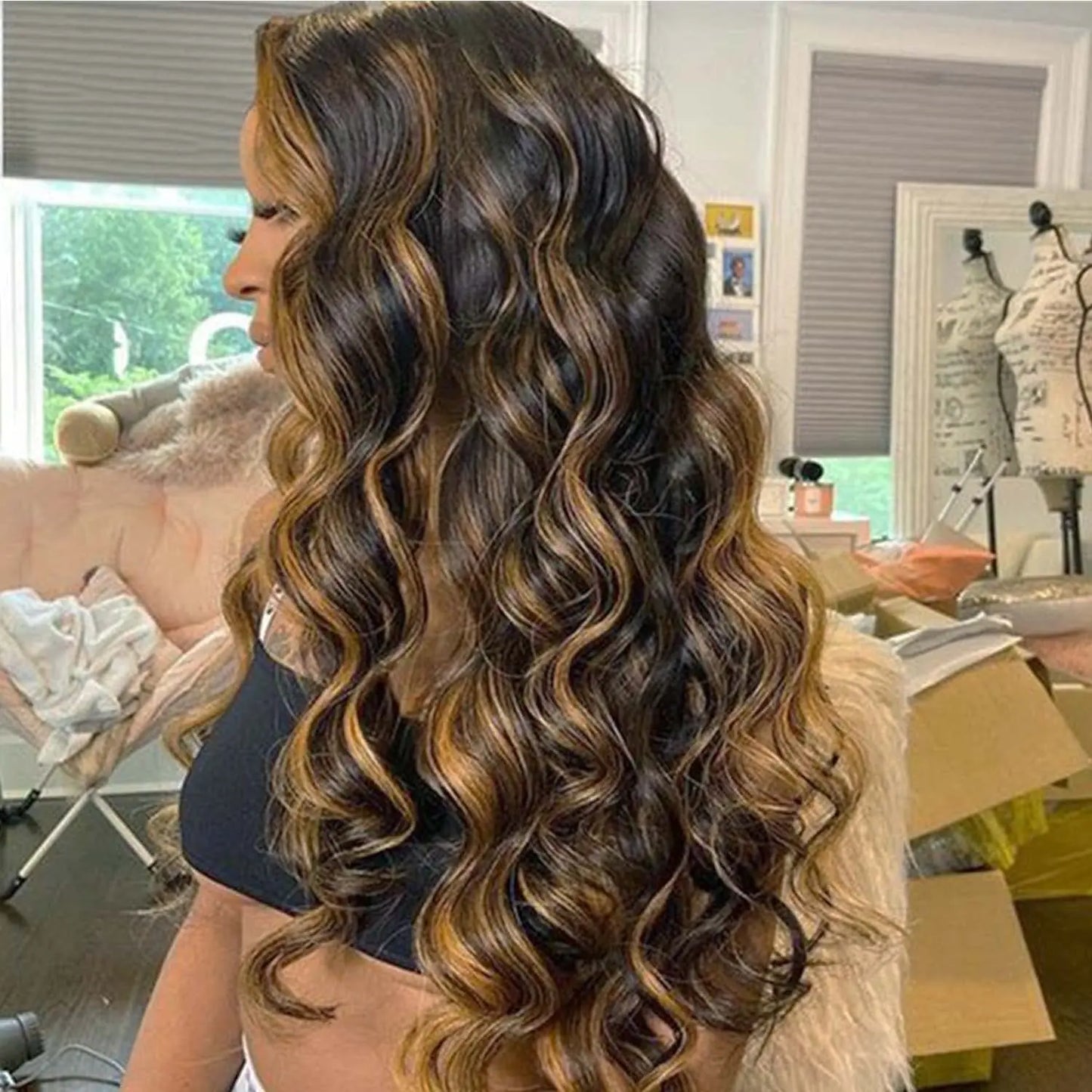 Long Wavy Synthetic Lace Front Wig – Natural Black Heat-Resistant Wig for Black Women