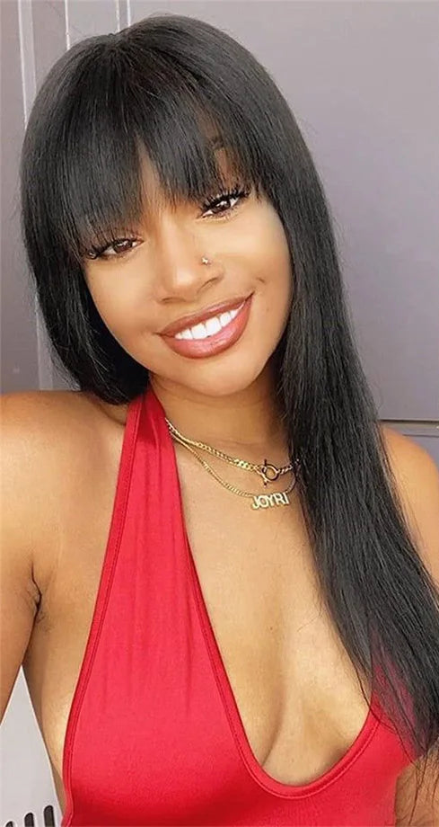 Straight Human Hair Wig – 100% Unprocessed Virgin Hair, 150%-180% Density, Natural Color 1B