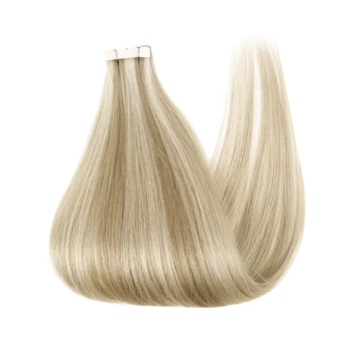 ZURIA Mini Tape-In Hair Extensions - 100% Human Hair, 12-24 Inch, 16 Pcs Straight Silky Extensions