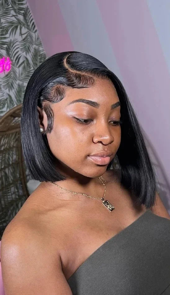 Straight Lace Front Wig – Short Length (4-16 Inch), Transparent Swiss Lace, 100% Human Hair