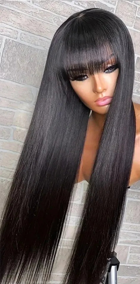 Luxurious Straight Lace Wig – Pre-Plucked Hairline, 200%-250% Density, Natural Off Black Color