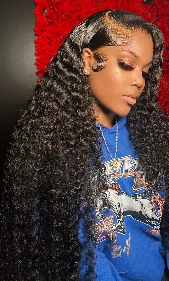 Curly Lace Front Wig – 100% Hair, Pre-Plucked, HD Lace, 26+ Inch, Natural Off Black Color 1B