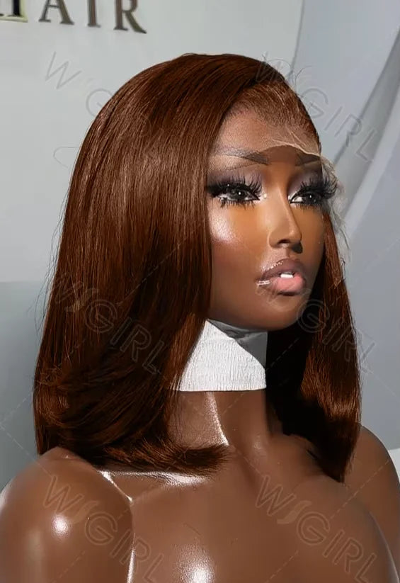 Short Straight Bob Wig – 100% Human Hair, Transparent Swiss Lace, Natural Look