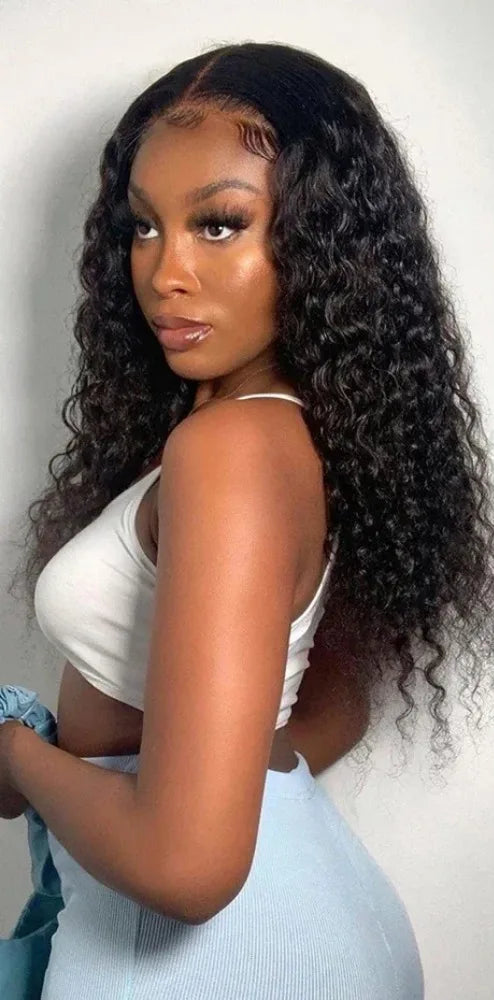 Long Deep Wave Hair Lace Front Wig – 26+ Inches, Transparent Lace, Luxe Natural Look