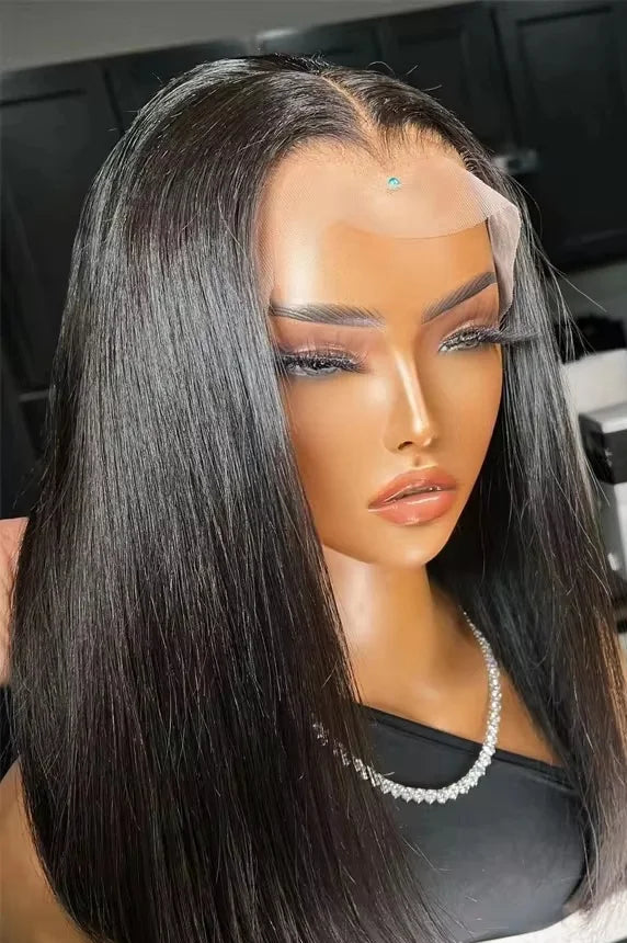 Short Straight Lace Front Wig – 100% Hair with Light Brown Swiss Lace