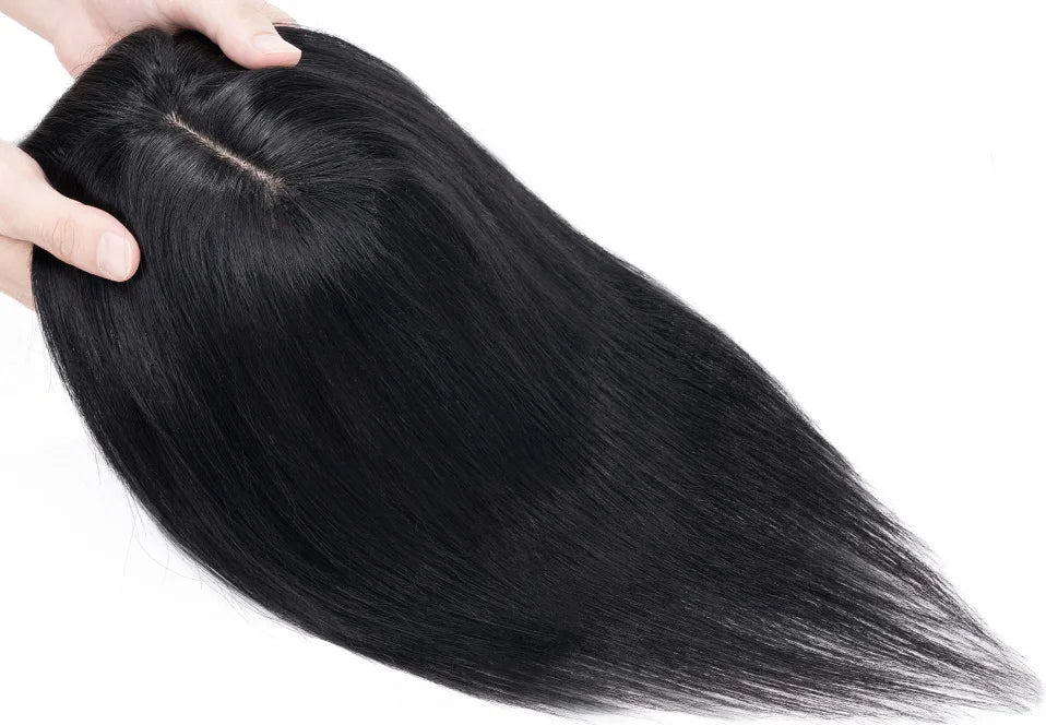 100% Human Hair Topper with Bangs – Natural Silk Base, Multiple Colors & Lengths