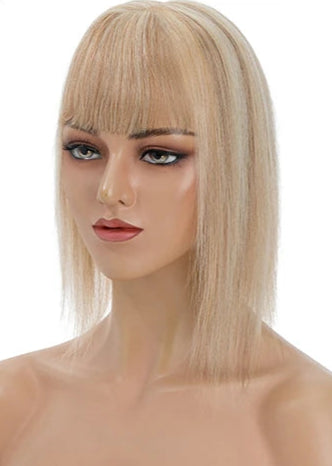 Human Hair Topper with Bangs – Silk Base, 100% Real Hair, Multiple Colors & Lengths