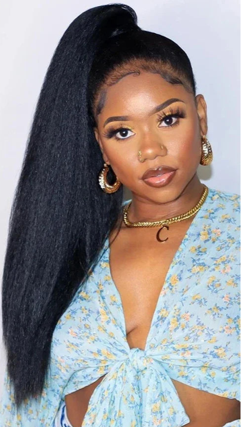 360 Lace Front Kinky Straight Human Hair Wig – Natural Look, Long 26+ Inches, Transparent Swiss Lace