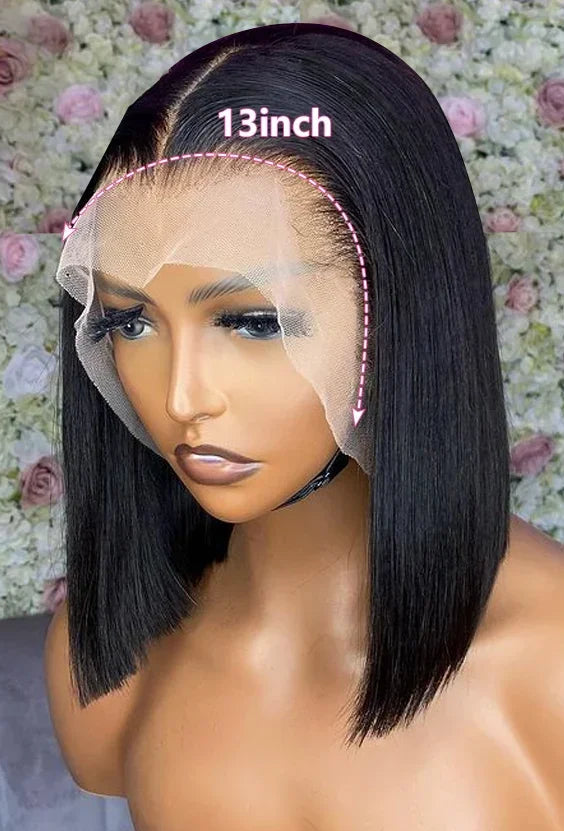 Straight Lace Front Bob Wig – 100% Human Hair, 13x4 & 4x4 HD Glueless Options, 8-14 Inches, 180%-200% Density