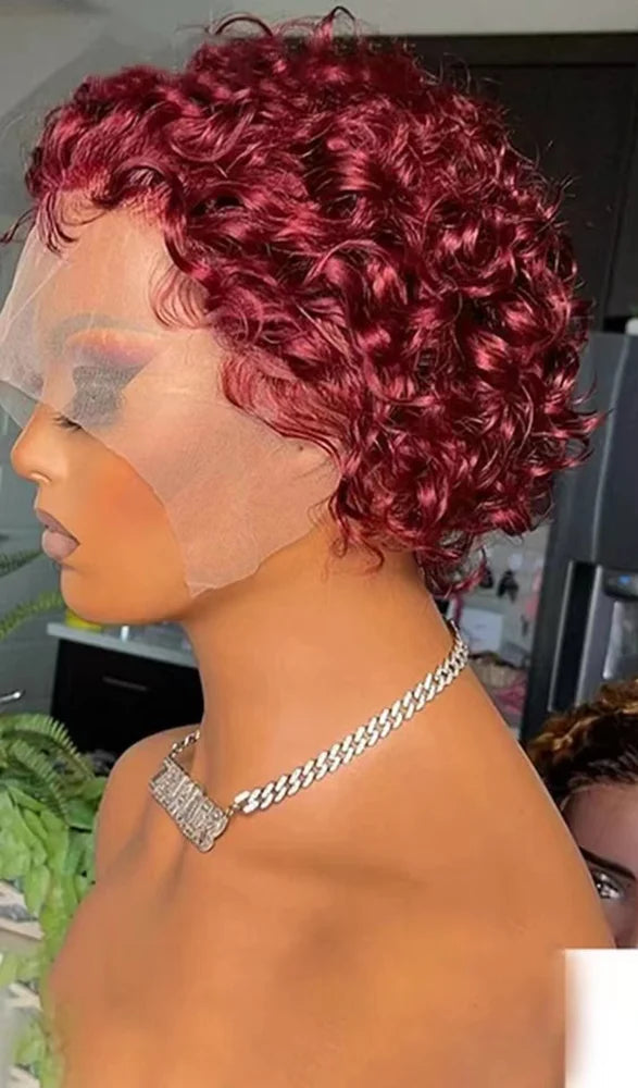 Short Pixie Cut Curly Human Hair Wig – 13x1 Transparent Lace Frontal Wig, 100% Virgin Hair