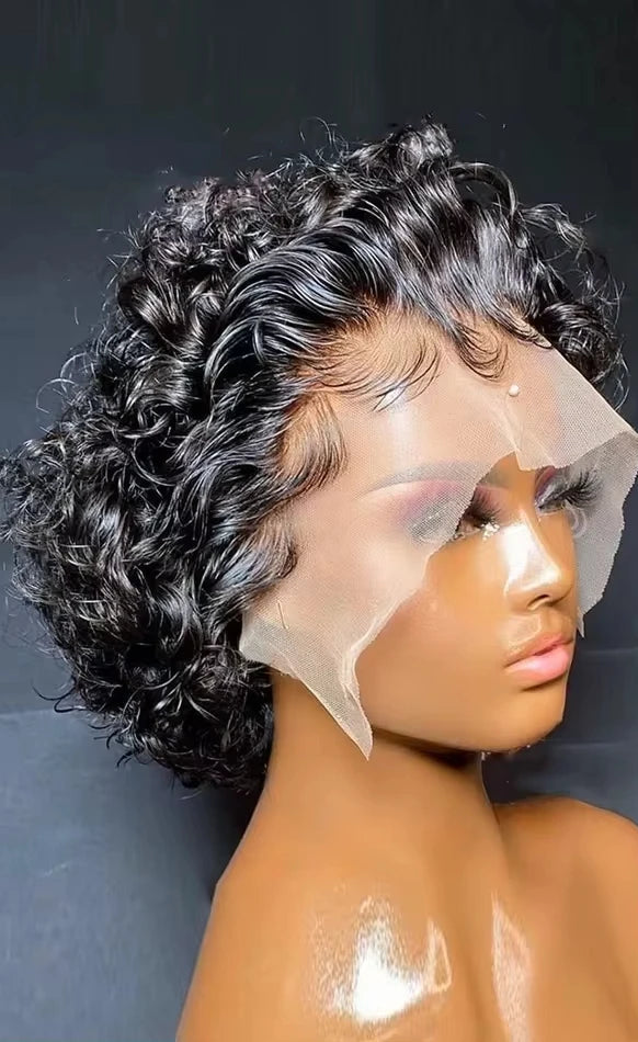 Short Curly Pixie Cut Lace Front Wig – Hair, 13x4 Transparent Swiss Lace