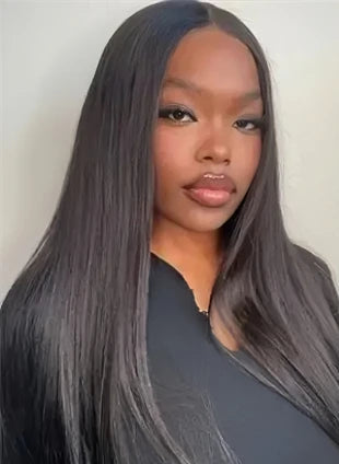 Premium 26+ Inch Straight Lace Front Wig - Natural Black, Swiss Lace, Pre-Plucked, No Shedding, Can Be Permed"