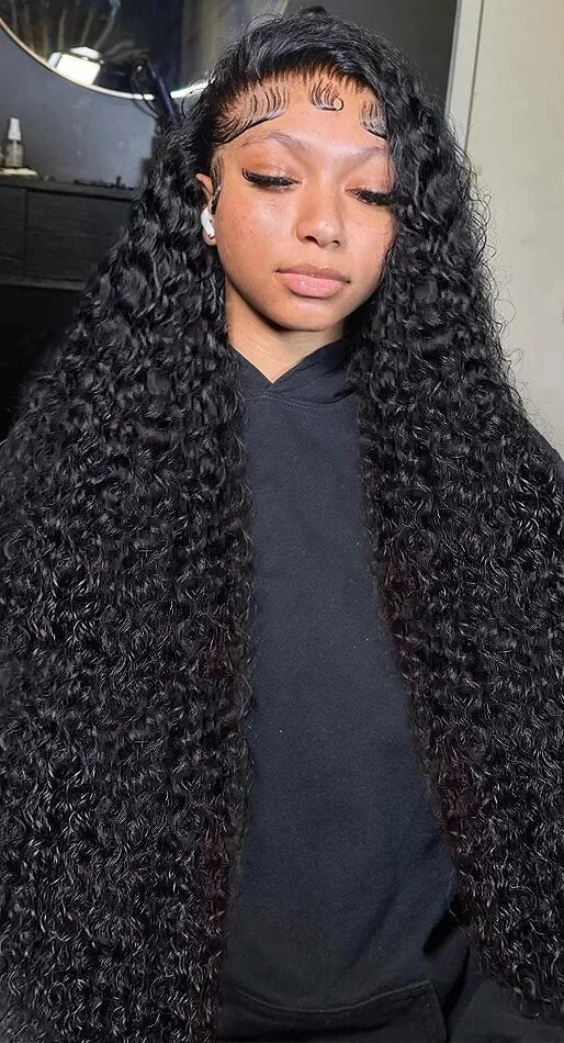 Curly Lace Front Wig – 100% Hair, Pre-Plucked, HD Lace, 26+ Inch, Natural Off Black Color 1B