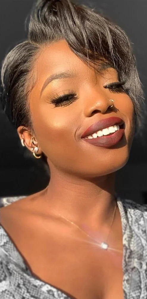 Pixie Straight Lace Front Wig – 100% Human Hair, Swiss Lace, Transparent Lace, Permable, Natural Look