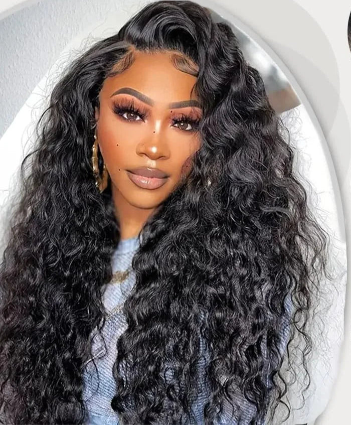 Deep Wave Lace Front Wig – 18-24 Inch, Swiss Lace, 200% Density, Natural Off-Black