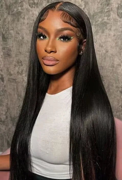 Premium 26+ Inch Straight Swiss Lace Front Wig - Transparent Lace, Half Machine-Made, Half Hand-Tied, Long Length"