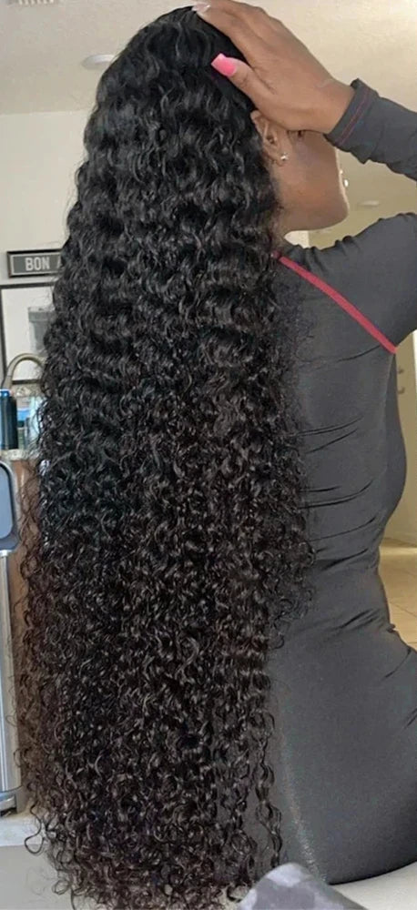 Long Curly 13x6 Lace Front Wig - 26+ Inch Water Wave, 250% Density, Pre-Plucked, HD Transparent Lace