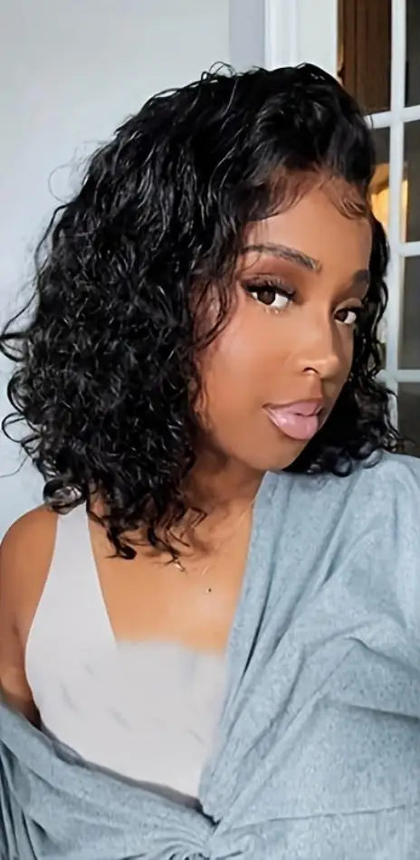 Short Curly Lace Front Wig – 100% Hair, Transparent Swiss Lace, Natural Look, 4-16 Inch