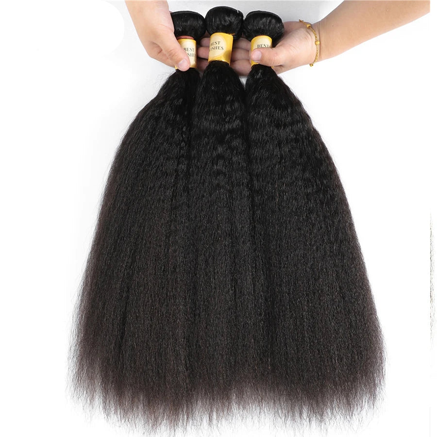 Kinky Straight Human Hair Bundles – 100% Natural Black, Permable, Machine Double Weft