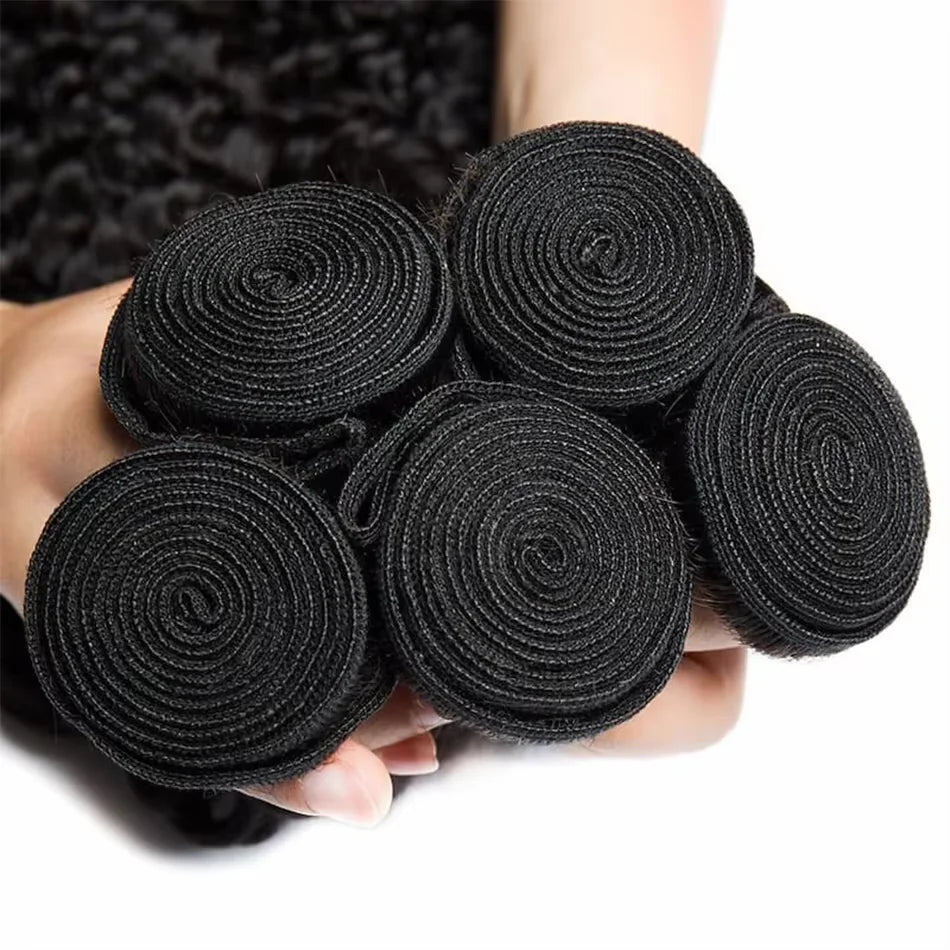 Kinky Curly Human Hair Weaving Extensions - Double Machine Weft, Permed, Suitable for Darker Colors