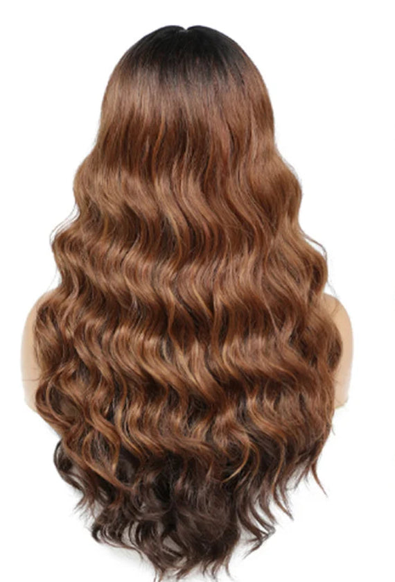 Natural Brown Ombre Medium Long Wig – 130% Density, Heat-Resistant Lace Front & Non-Lace Options