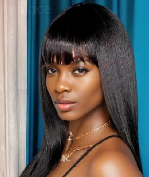 200% Density Long Straight Human Hair Wig – 26+ Inch Natural Black Wig with No Tangle or Shedding