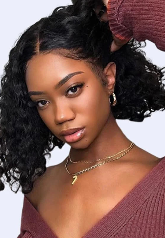 Short Deep Wave Lace Front Wig – Hair, Natural Look, Transparent Lace