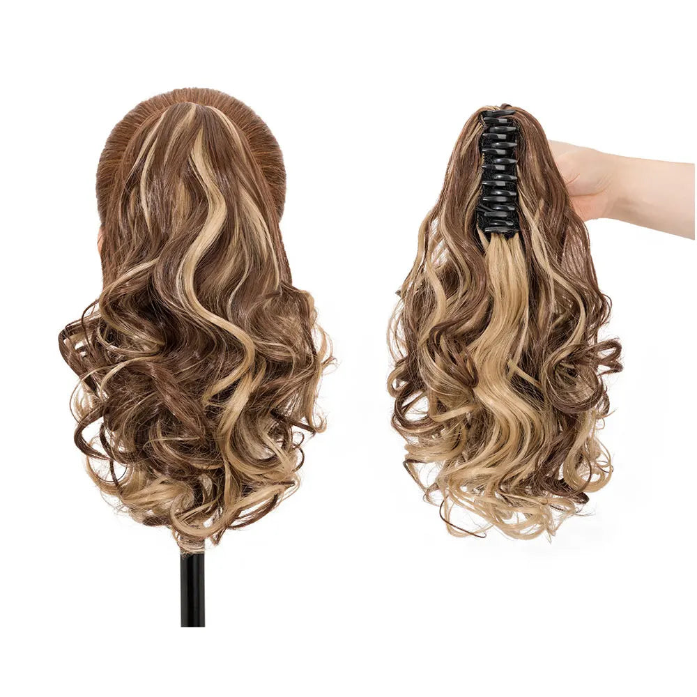 14-Inch Natural Curly Clip-In Hair Extensions – High-Quality Synthetic Fiber in Piano Colors