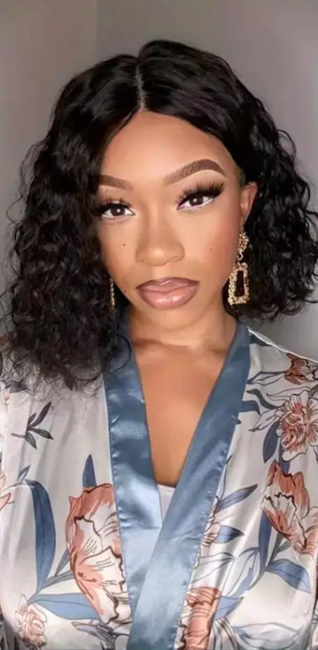 Short Curly Lace Front Wig – 100% Hair, Transparent Swiss Lace, Natural Look, 4-16 Inch